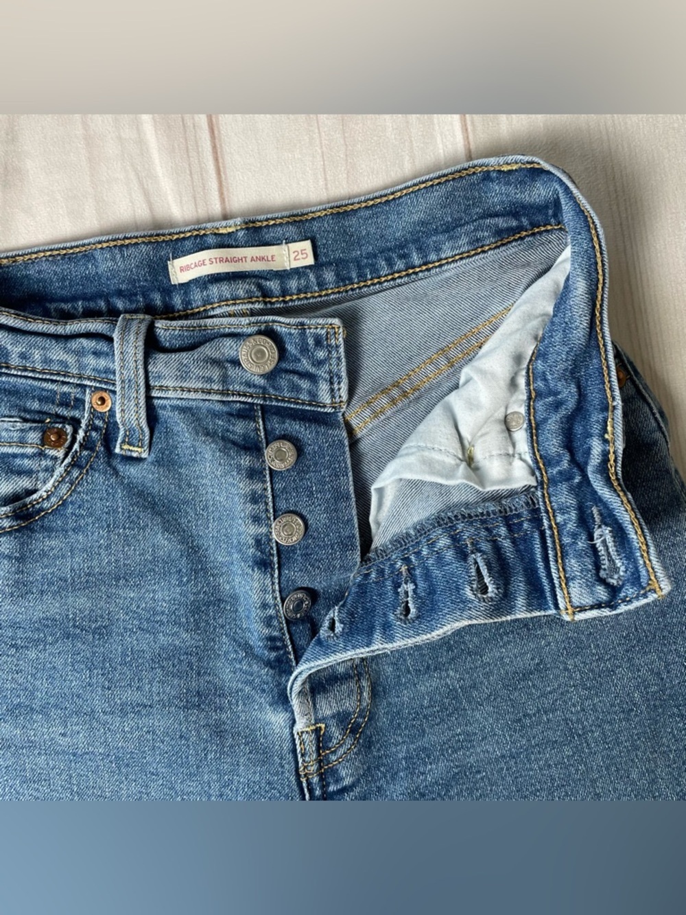 Levi's Ribcage Straight Ankle Jeans Women’s 25 Blue Denim High Waist Button Fly - Picture 10 of 12